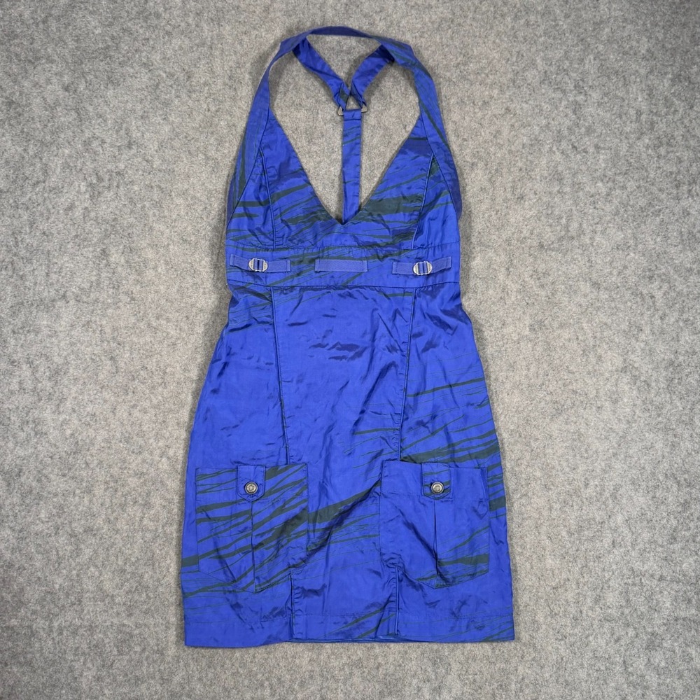 Diesel Y2K Blue Black Printed Sleeveless Mini Tank Halter Dress Women's Size XS